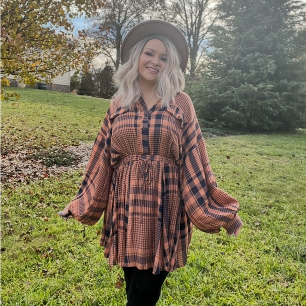Boho Chic | Western | Balloon Sleeve Boutique Seasonal Plaid Shift Dress Medium